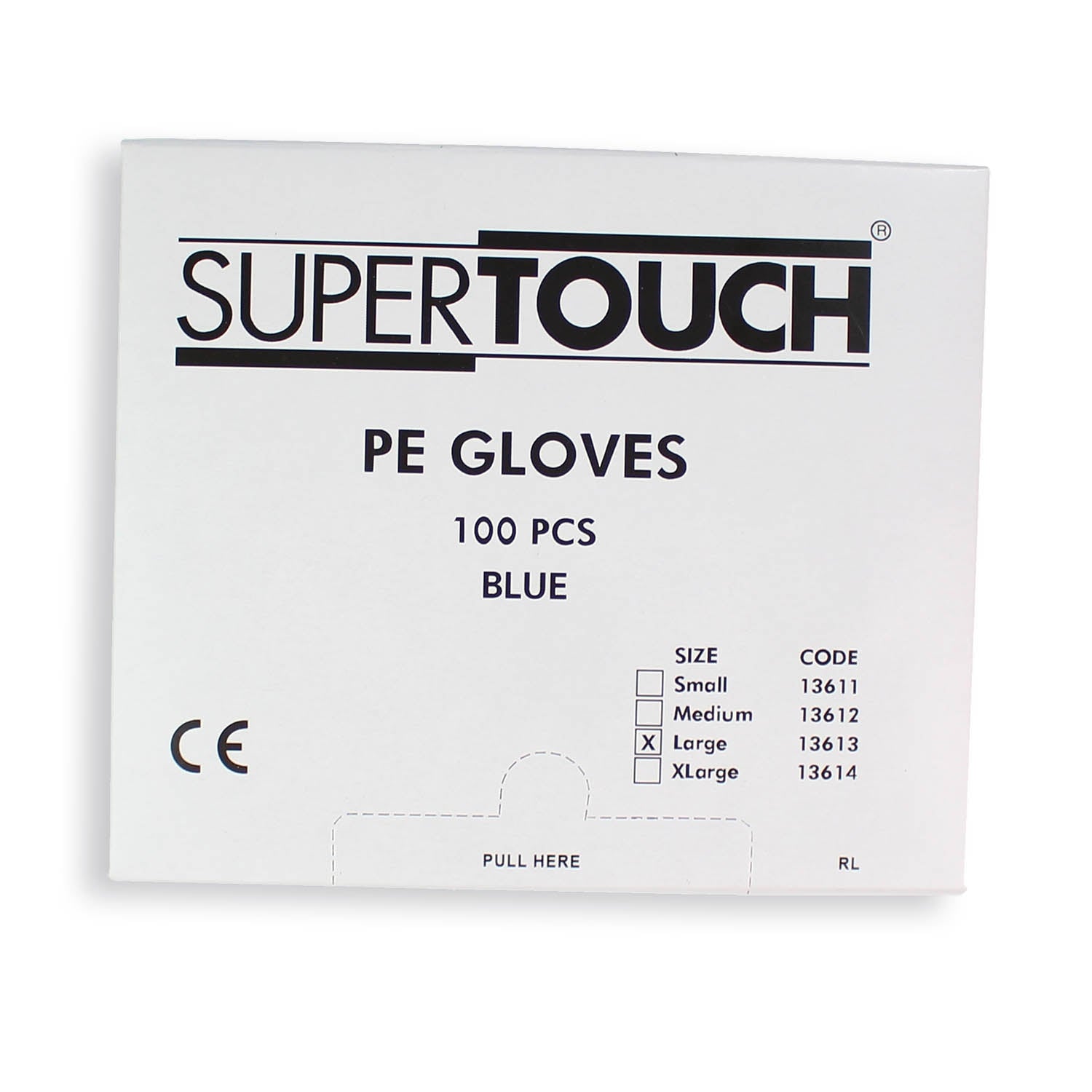 Blue Polythene Powder Free Gloves - Large - Box of 100 - Supertouch