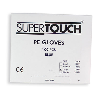 Blue Polythene Powder Free Gloves - Large - Box of 100 - Supertouch