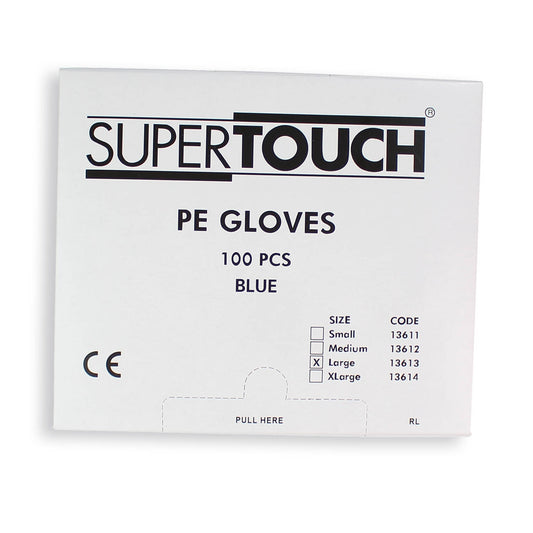Blue Polythene Powder Free Gloves - Large - Box of 100 - Supertouch