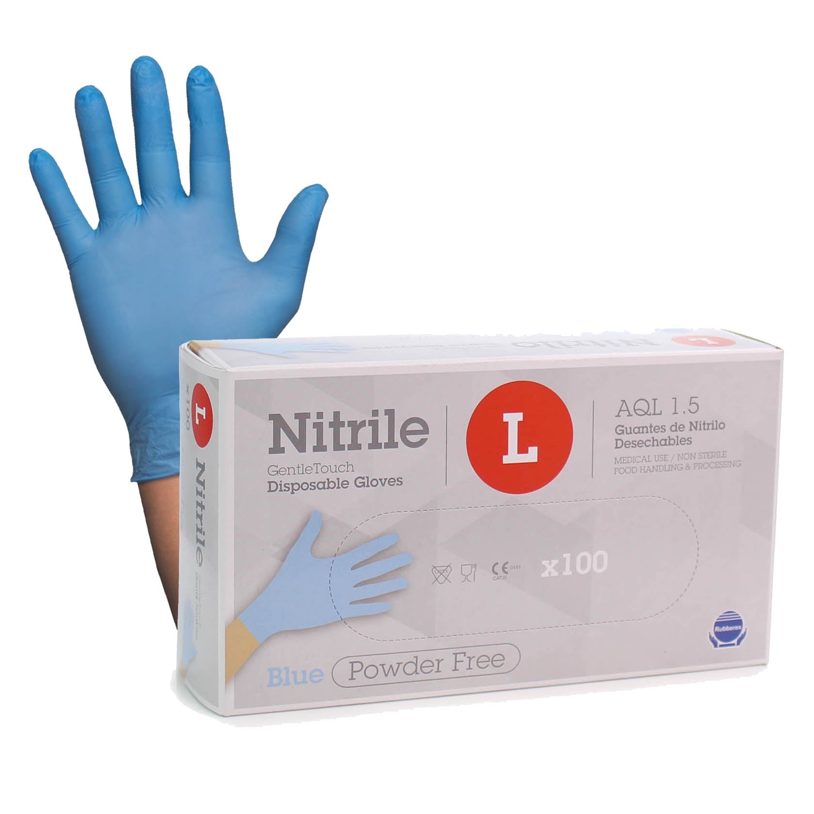Nitrile Gloves Large - x100  [Medical Grade + Cat III PPE] - Rubberex