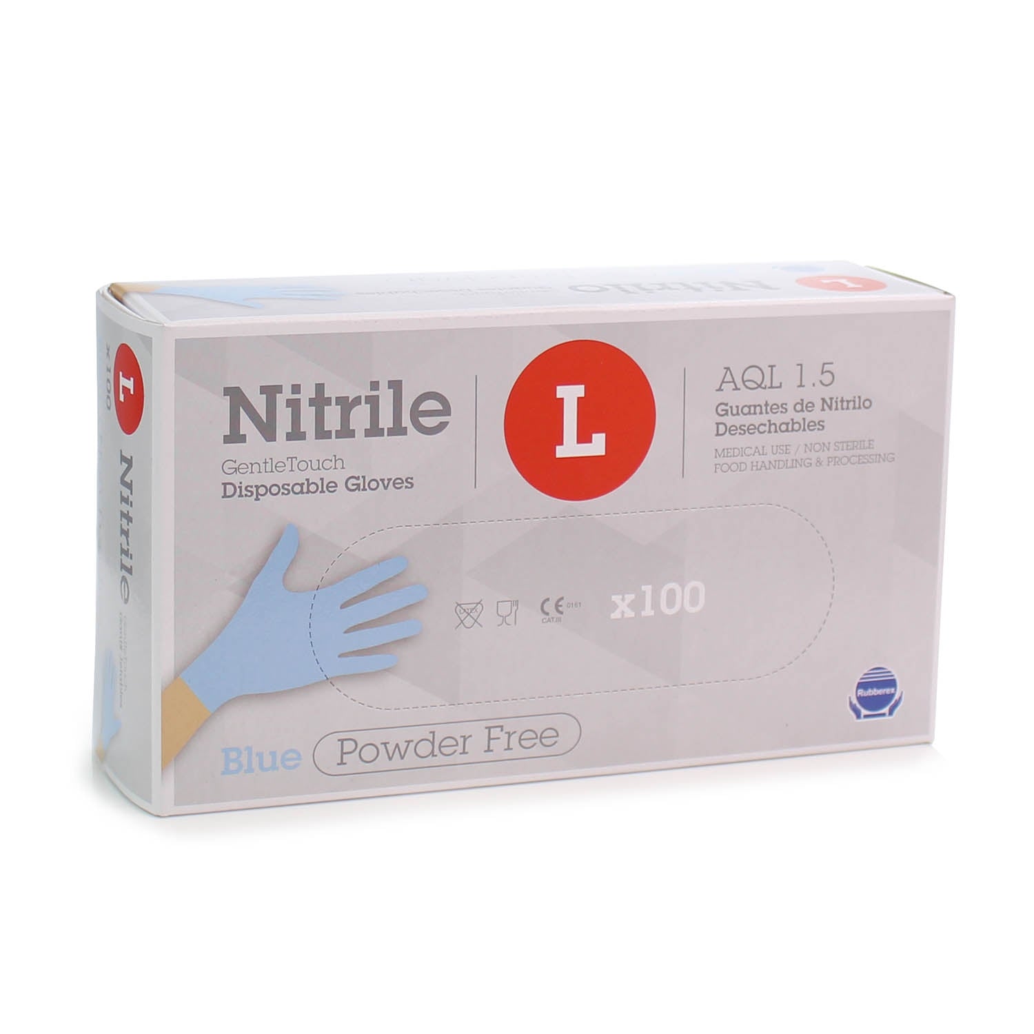 Nitrile Gloves Large - x100  [Medical Grade + Cat III PPE] - Rubberex