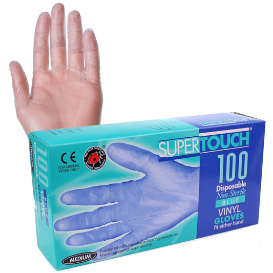 Supertouch Blue Vinyl Powdered Gloves - Medium - Pack of 100 - Supertouch