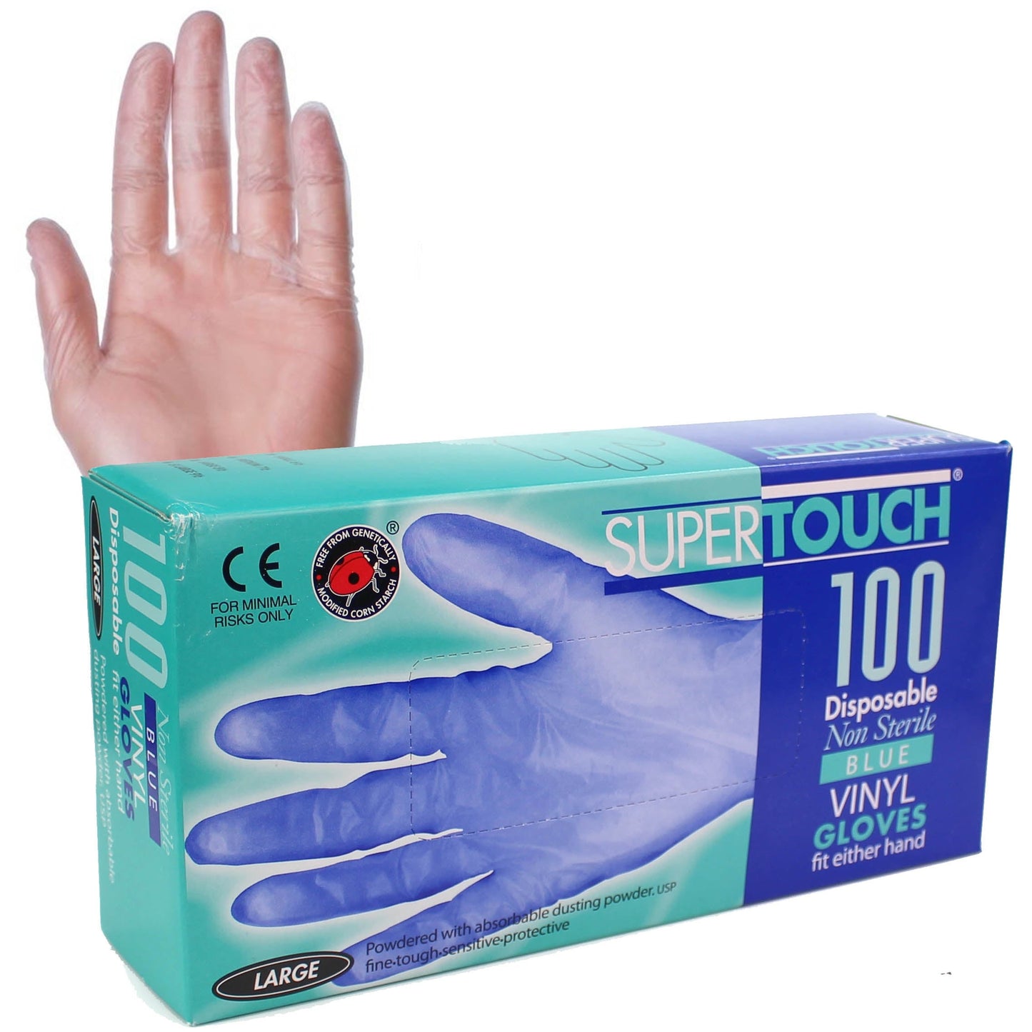 Supertouch Blue Vinyl Powdered Gloves - Large - Pack of 100 - Supertouch