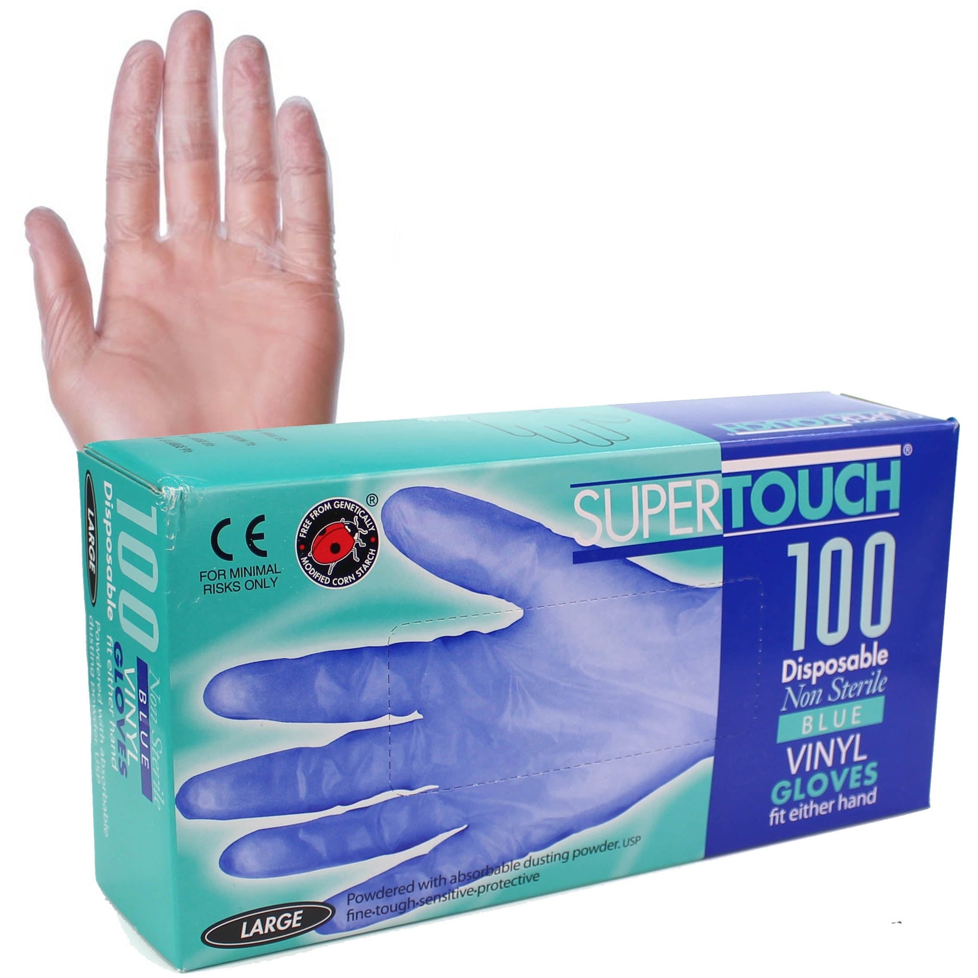 Supertouch Blue Vinyl Powdered Gloves - Large - Pack of 100 - Supertouch