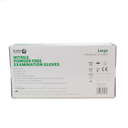 Nitrile Powder Free Examination Gloves x 100 - Large [AQL 1.5] - St John
