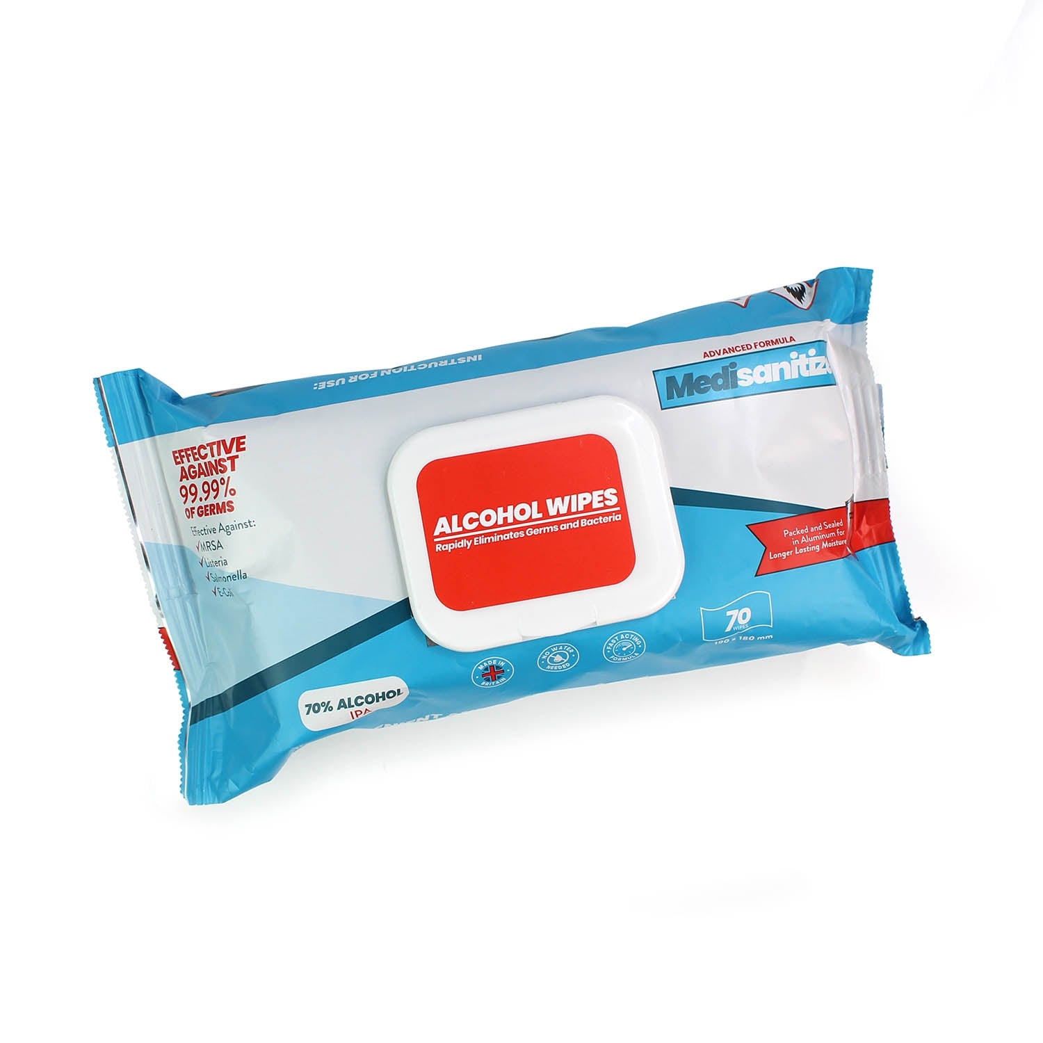 Alcohol Surface Wipes (70% IPA) - Pack of 70 - Medisanitize