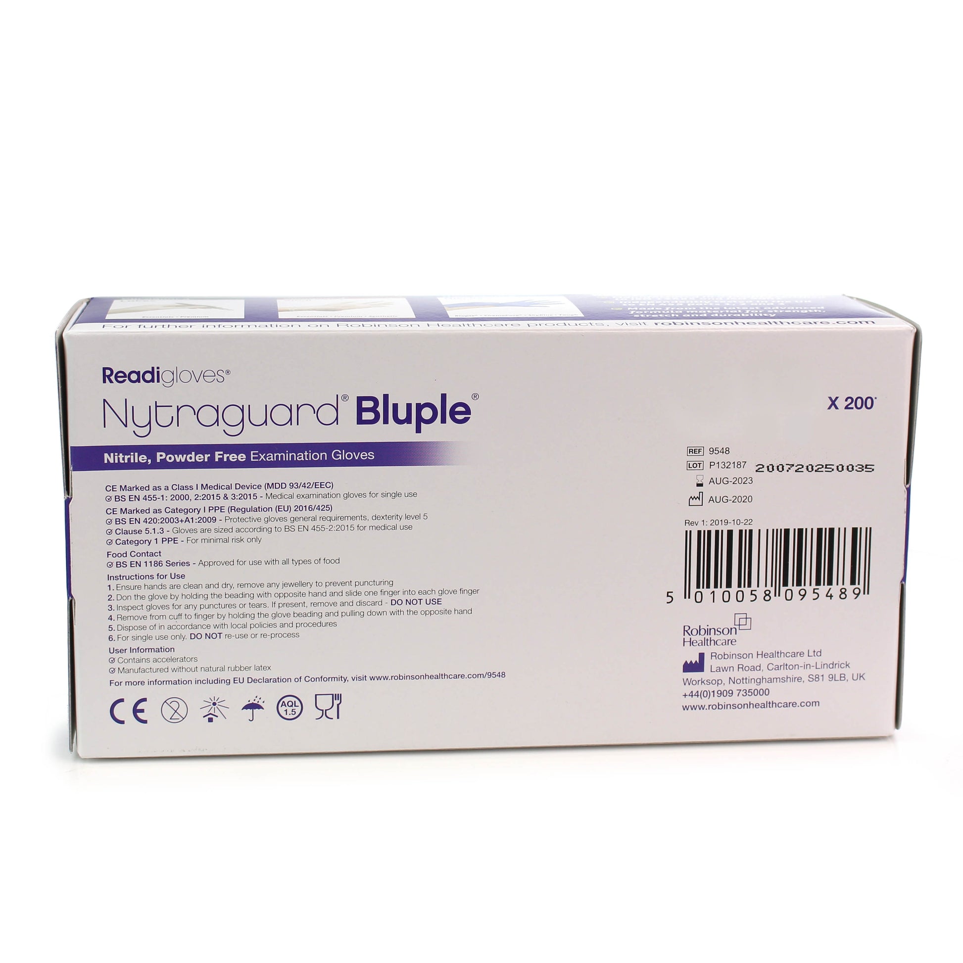 Robinsons Nytraguard Bluple Nitrile Gloves Large x 200 [EN455 Medical Grade] - Robinsons