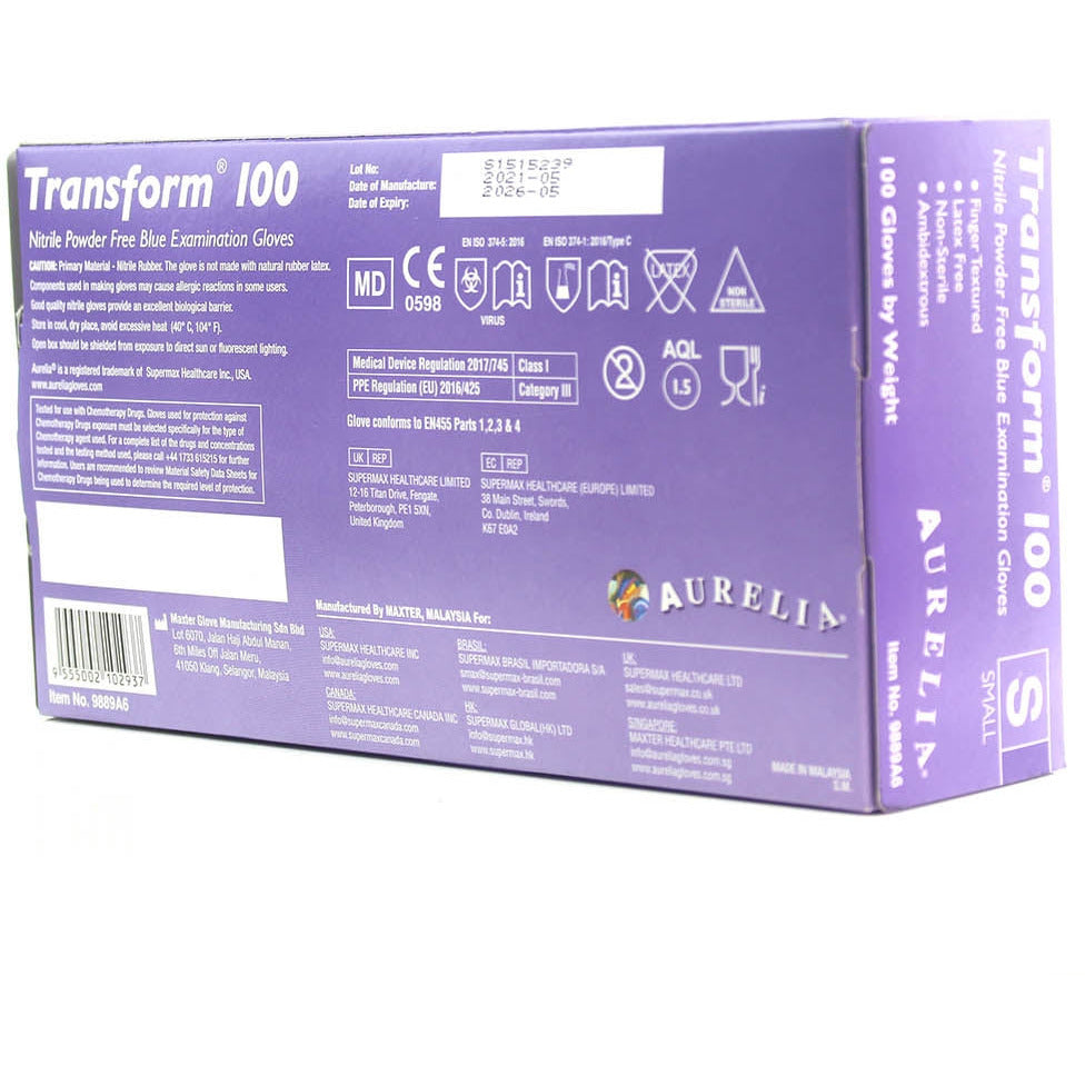 Supermax Aurelia Transform Nitrile Gloves - Pack of 100 - Small - Aurelia Gloves