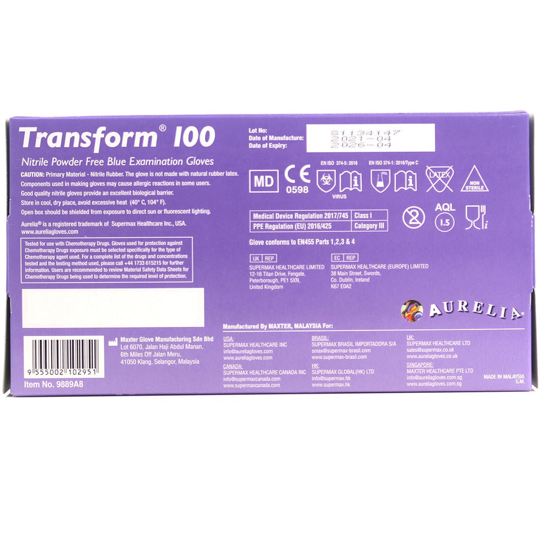 Supermax Aurelia Transform Nitrile Gloves - Pack of 100 - Large - Aurelia Gloves