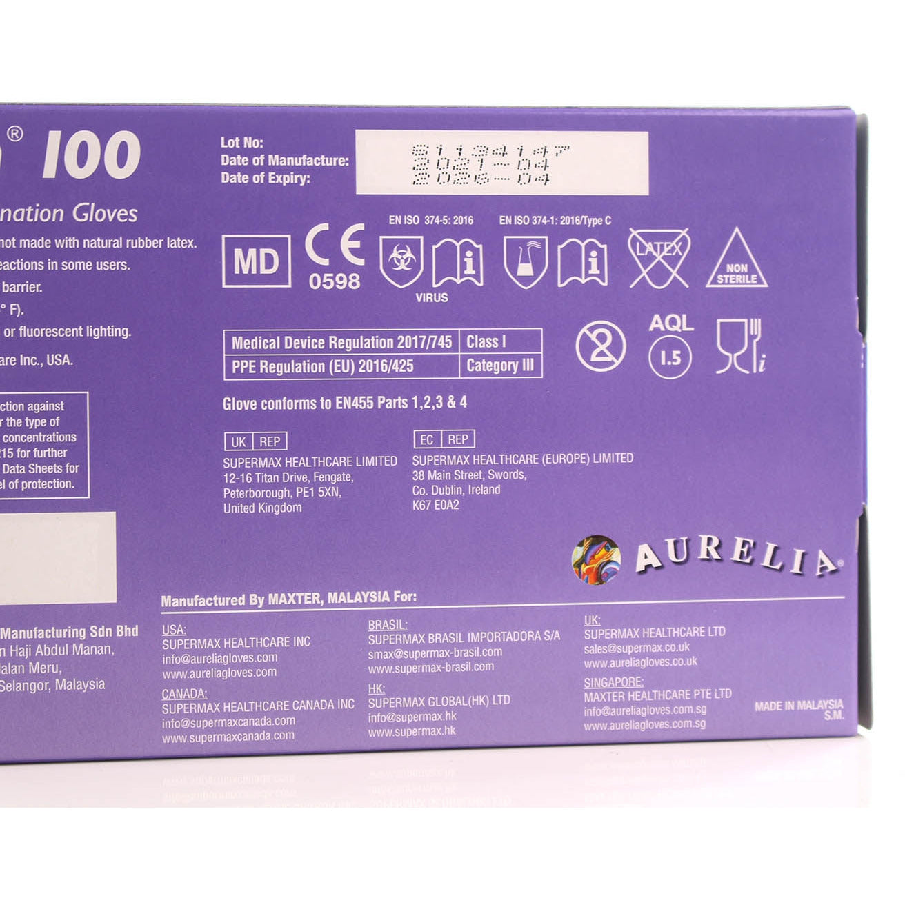 Supermax Aurelia Transform Nitrile Gloves - Pack of 100 - Large - Aurelia Gloves