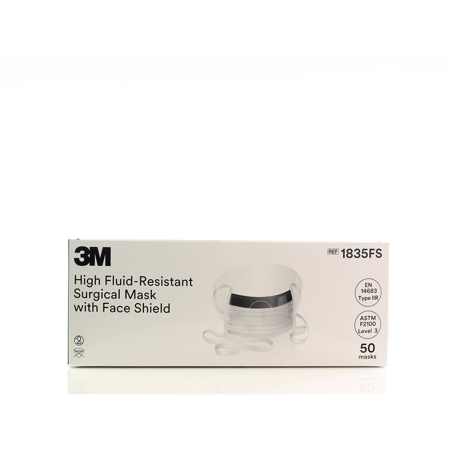 3M™ Tie-On, High Fluid-Resistant Surgical Mask with Face Shield - Type IIR 1835FS - Pack Of 50 - 3M