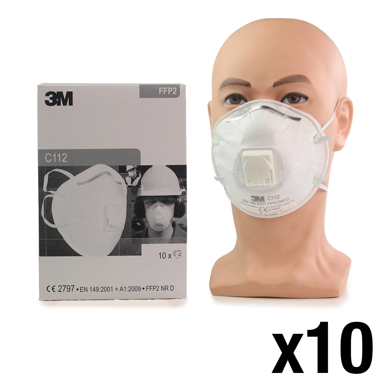 3M™ Disposable Respirator Face Mask FFP2 Valved - C112 - Box of 10 - 3M