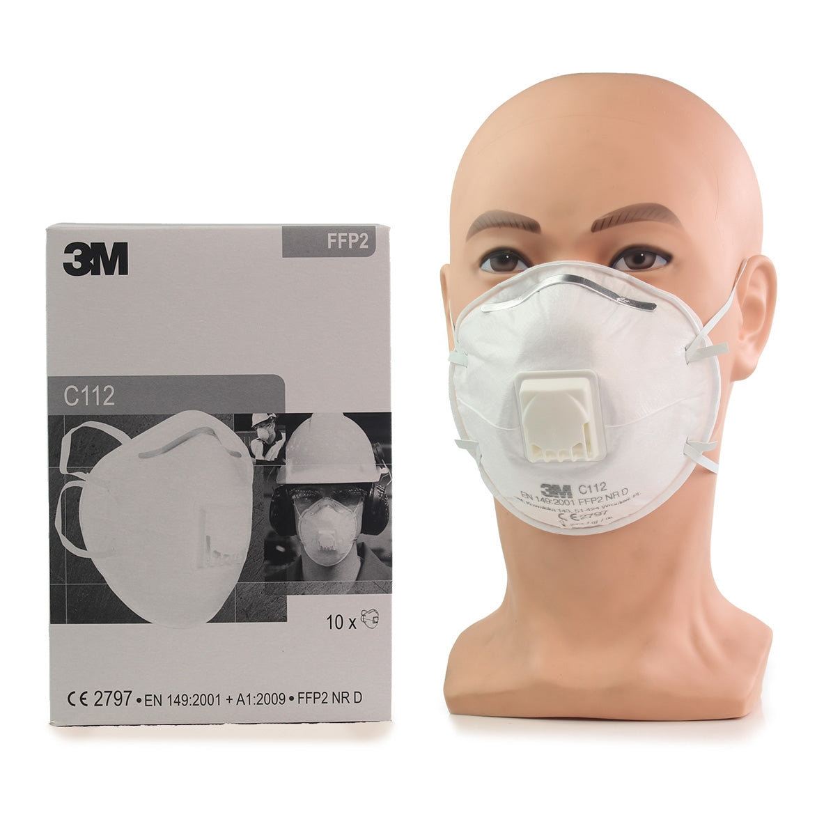 3M™ Disposable Respirator Face Mask FFP2 Valved - C112 - Box of 10 - 3M