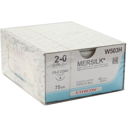 Mersilk Suture Cutting Needle: 16mm 75cm Black 2-0 3 x 36