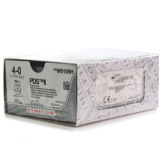 W9109H PDS, Violet, Monofilament, 2xRB-1, 4-0, 90cm, 1/2 Circle Taper Point Absorbable Sutures - Box of 36 - Ethicon