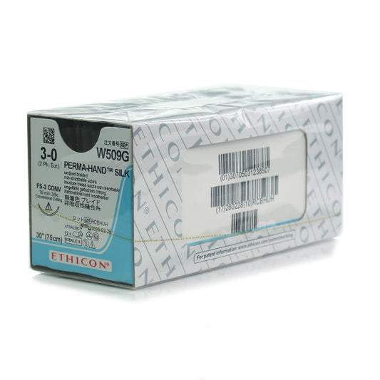 Mersilk Braided Silk Sutures - 3/8 Circle Conventional Cutting 16mm 75cm 3-0 Ivory x 12 - Ethicon