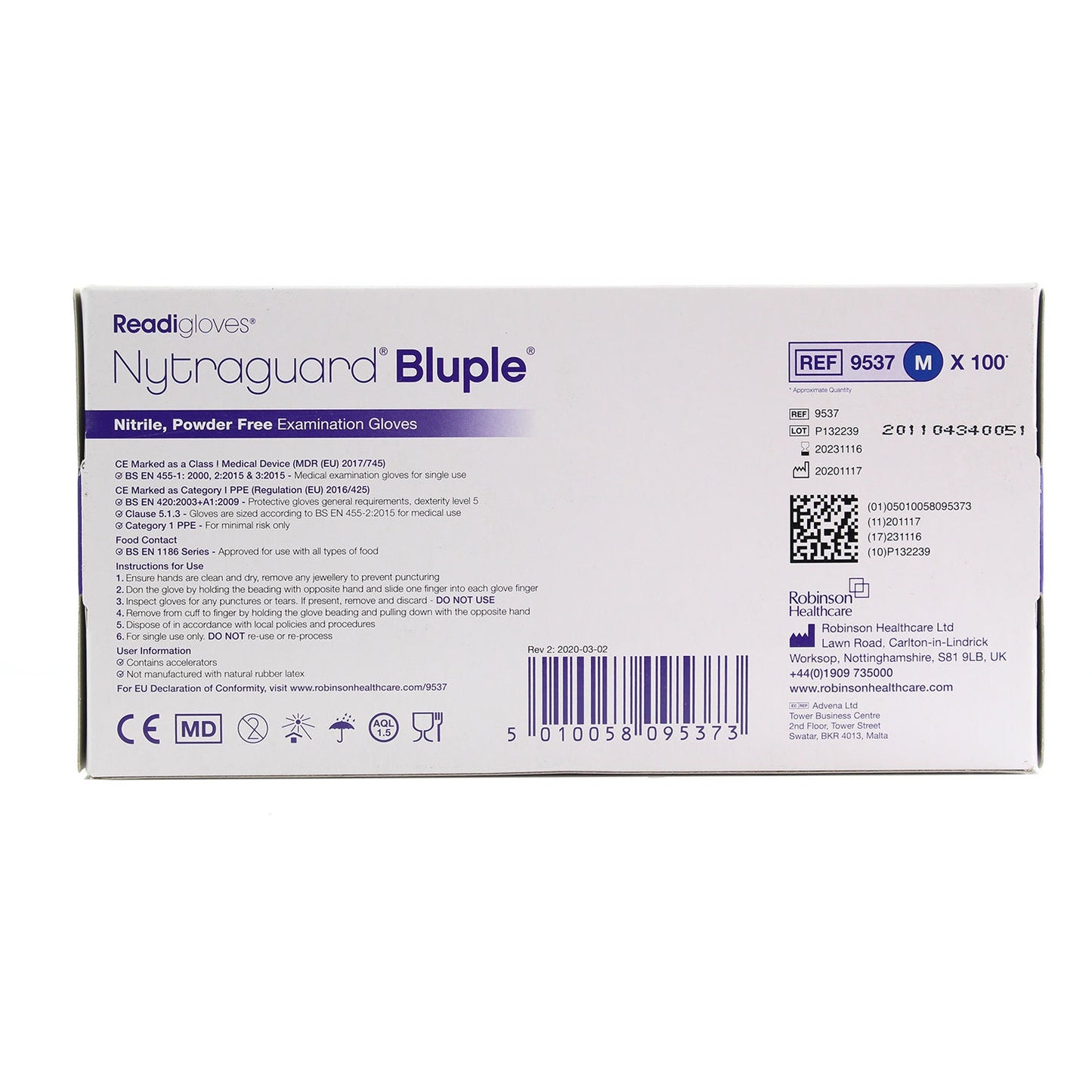 Robinsons Nytraguard Bluple Nitrile Gloves Medium x 200 [EN455 Medical Grade] - Robinsons