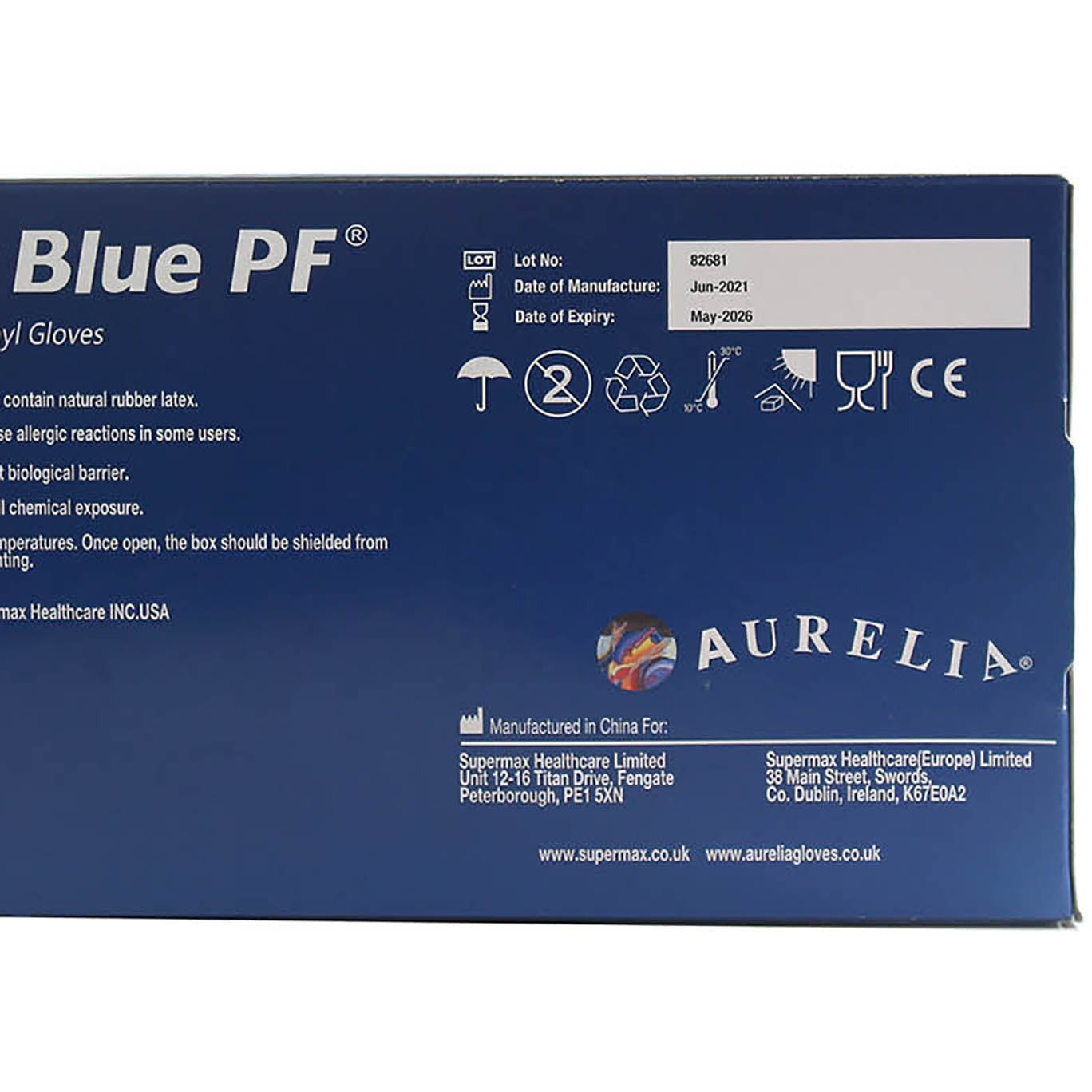 Aurelia Delight Blue PF Vinyl Powder free examination gloves M (Box of 100)