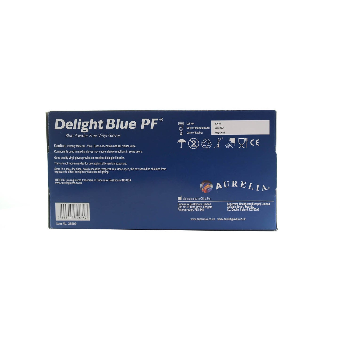 Aurelia Delight Blue PF Vinyl Powder free examination gloves M (Box of 100)
