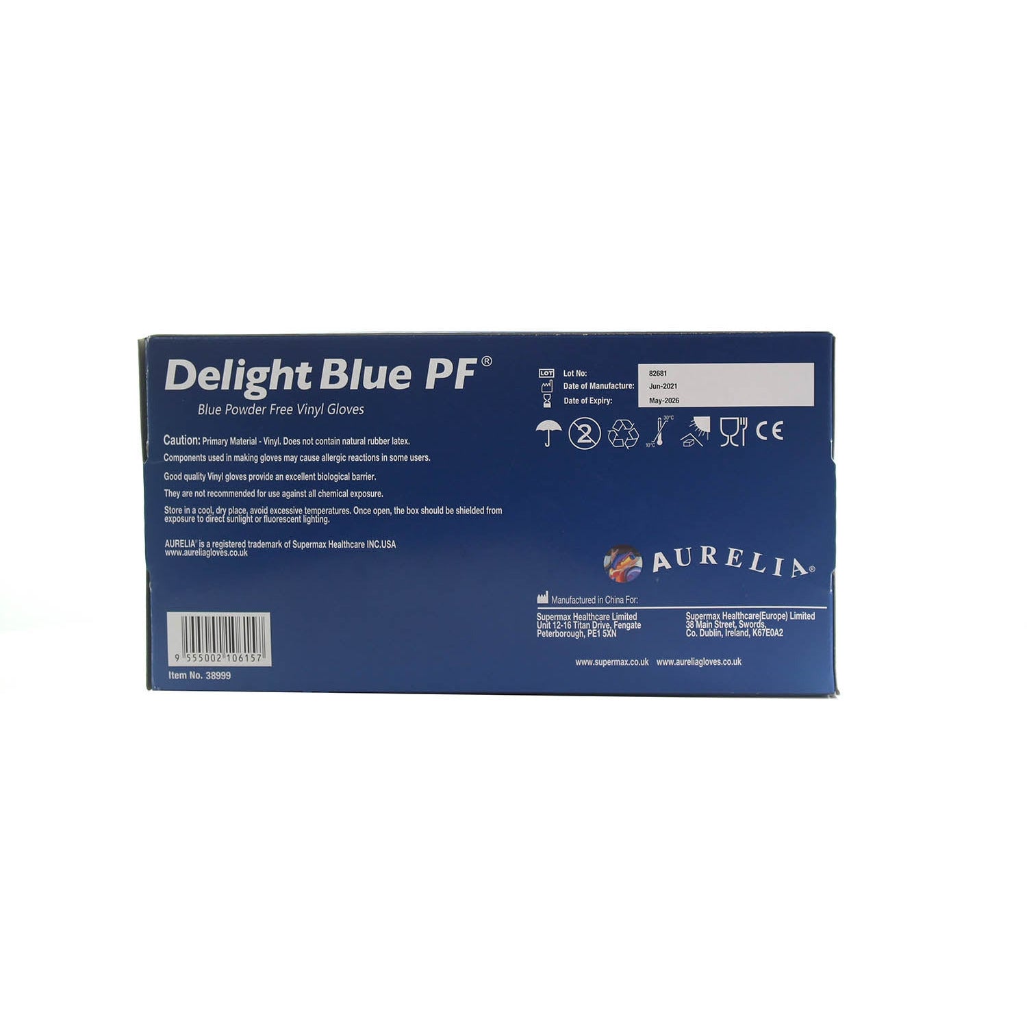 Aurelia Delight Blue PF Vinyl Powder free examination gloves M (Box of 100) - Aurelia Gloves