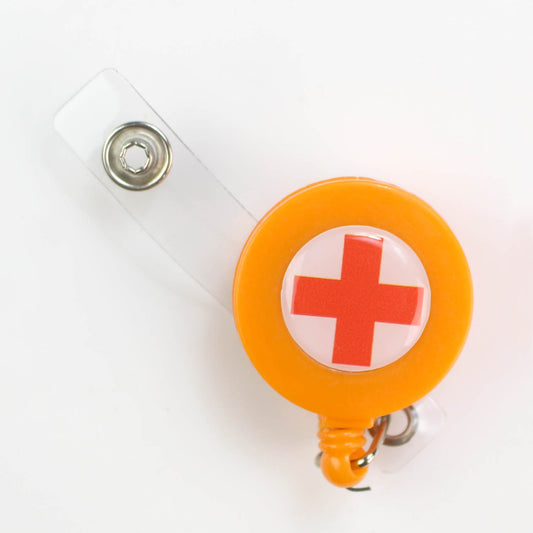 Red Cross Retractable ID Tag