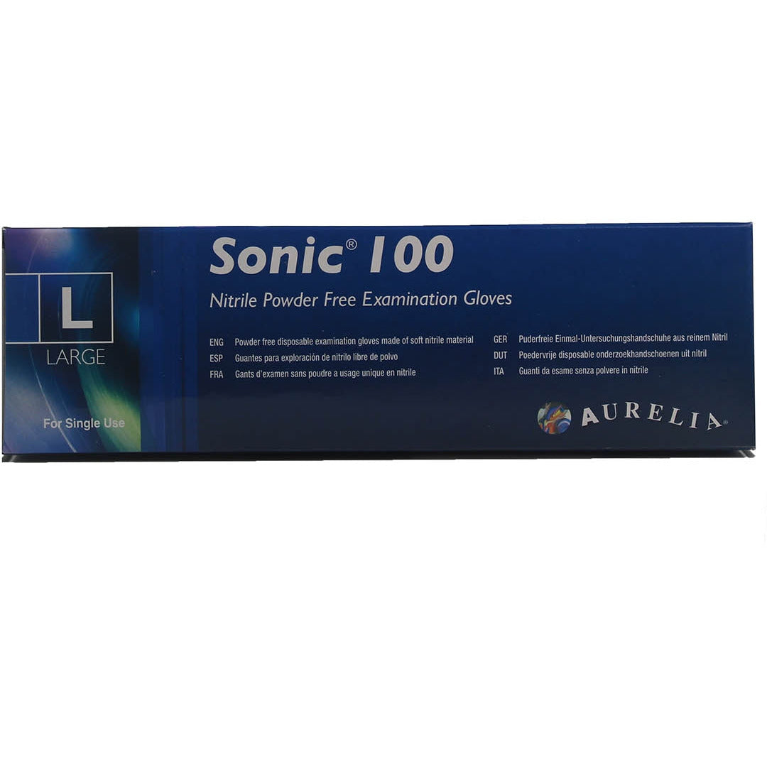 Aurelia Sonic 100 Large Blue Nitrile Powder-Free Examination Gloves - Non Sterile  - (100)