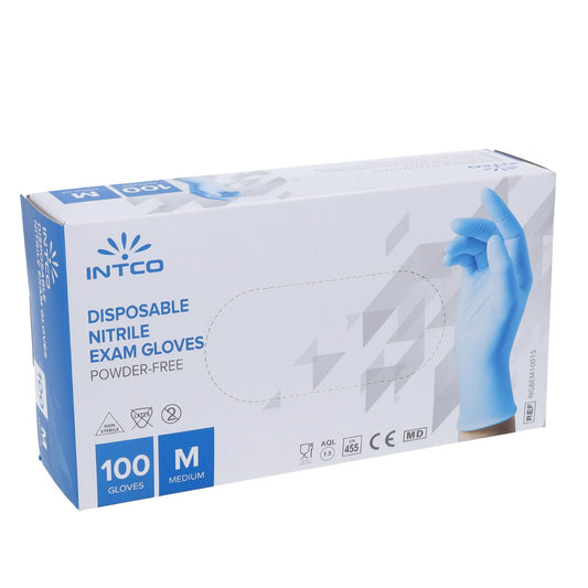 Nitrile Disposable Gloves- Medium- Box of 100 Gloves - Intco