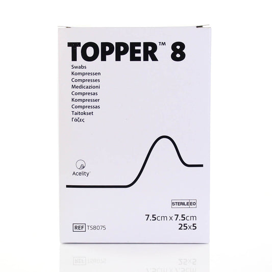 JJ Topper 8 Sterile Swabs 7.5 x 7.5 (25 x 5 PACK)