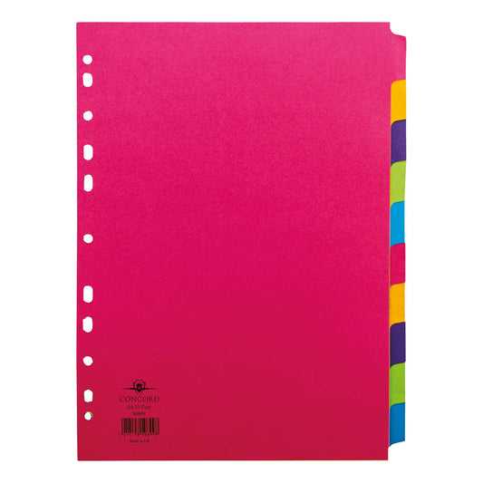 Concord Divider 10-Part A4 160gsm Bright Assorted 50899 - Pukka Pads