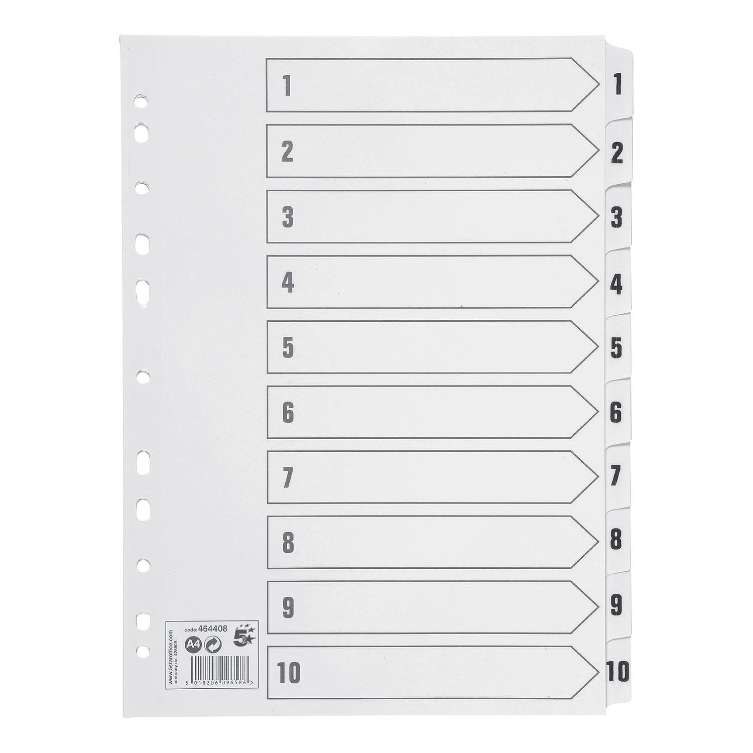 Q-Connect 1-10 Index Multi-Punched Reinforced Board Clear Tab A4 White KF01528 - Q-Connect
