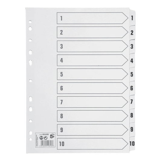 Q-Connect 1-10 Index Multi-Punched Reinforced Board Clear Tab A4 White KF01528 - Q-Connect