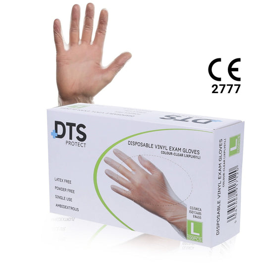 Clear Vinyl Gloves Powder Free - Medical Grade Cat III PPE – Box of 100 - Large - Medisave Professional