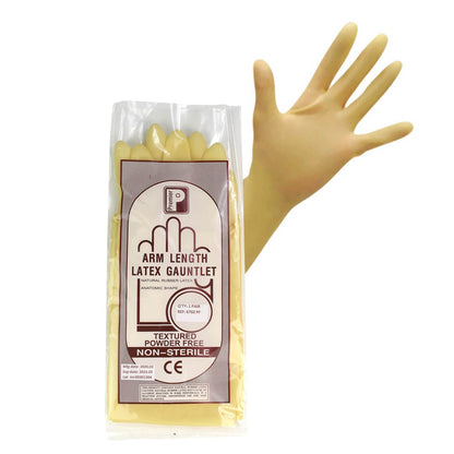 Premier Arm Length Latex Gauntlet PF Rubber Gloves (M) - Premier