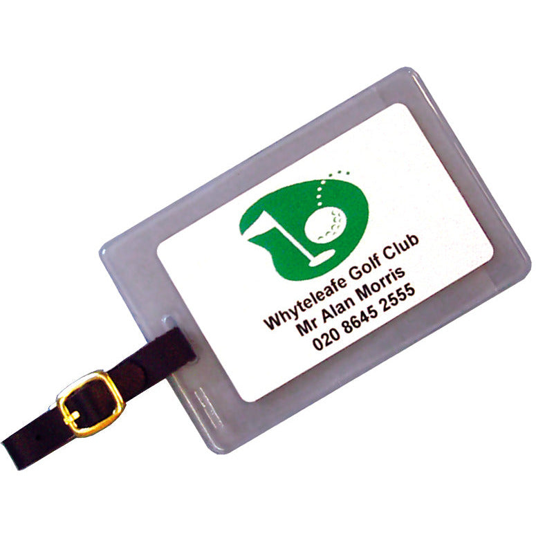 Luggage tags with leather strap and printed insert