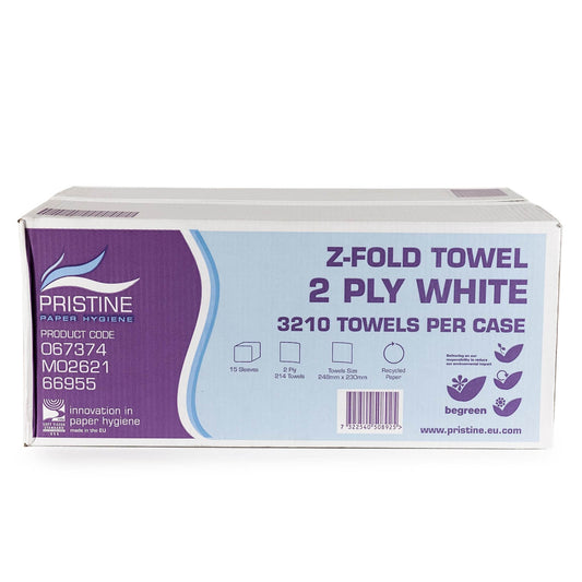Pristine Z-Fold h/towel White 2ply - 15x267 Sheets - Pristine