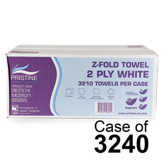 Pristine Z-Fold h/towel White 2ply - 15x214 - Pristine