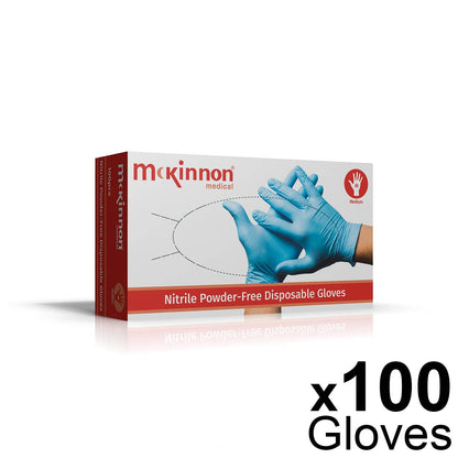 Mckinnon Medical MEDIUM Blue Nitrile Powder-Free Examination Gloves (Box 100) - McKinnon