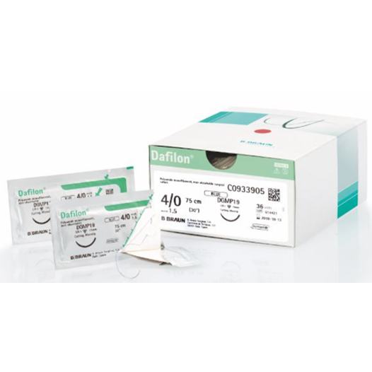 DAFILON Blue 3/0 (2) 24mm 3/8 circle reverse cutting 45cm 36 pk - BBraun