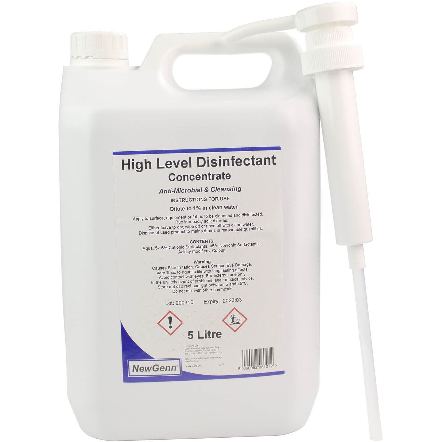 NewGenn High Level Disinfectant 5 Litre Bottle With Pump