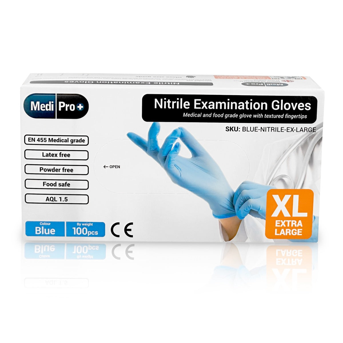 Blue Nitrile Gloves Medical Grade Cat III PPE Extra Large x 100
