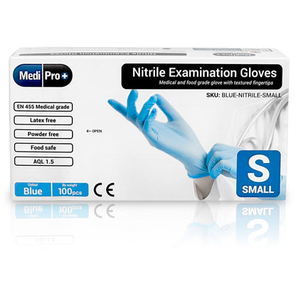 Blue Nitrile Gloves Medical Grade Cat III PPE Small x 100