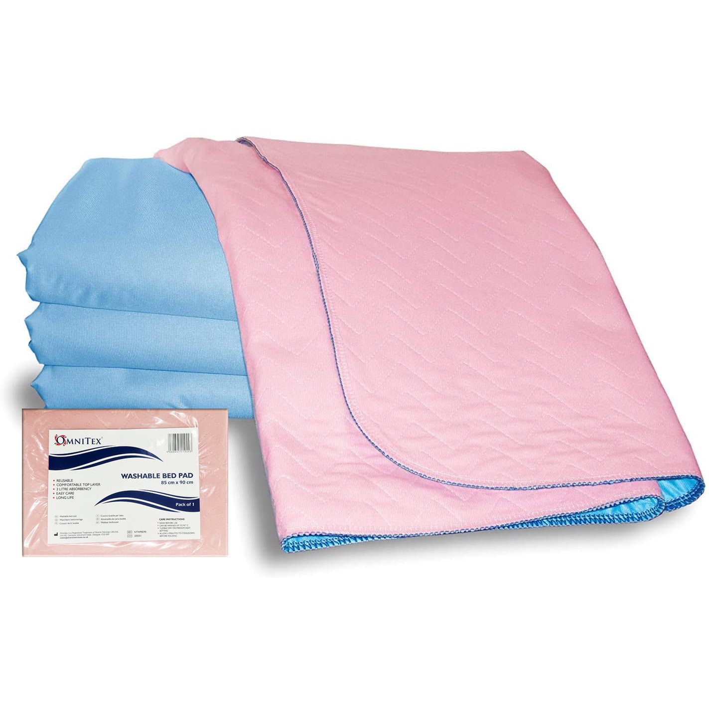 Incontinence Bed Pads - Washable/Reusable 85 x 90cm without tucks - 3 litre Capacity