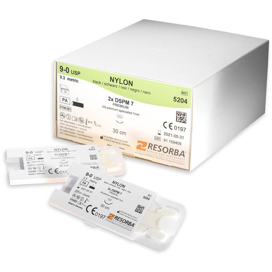 NYLON black 5/0 usp 1x45cm 3/8 circle cutting needle precision cut 18mm - Box of 36 - Resolon