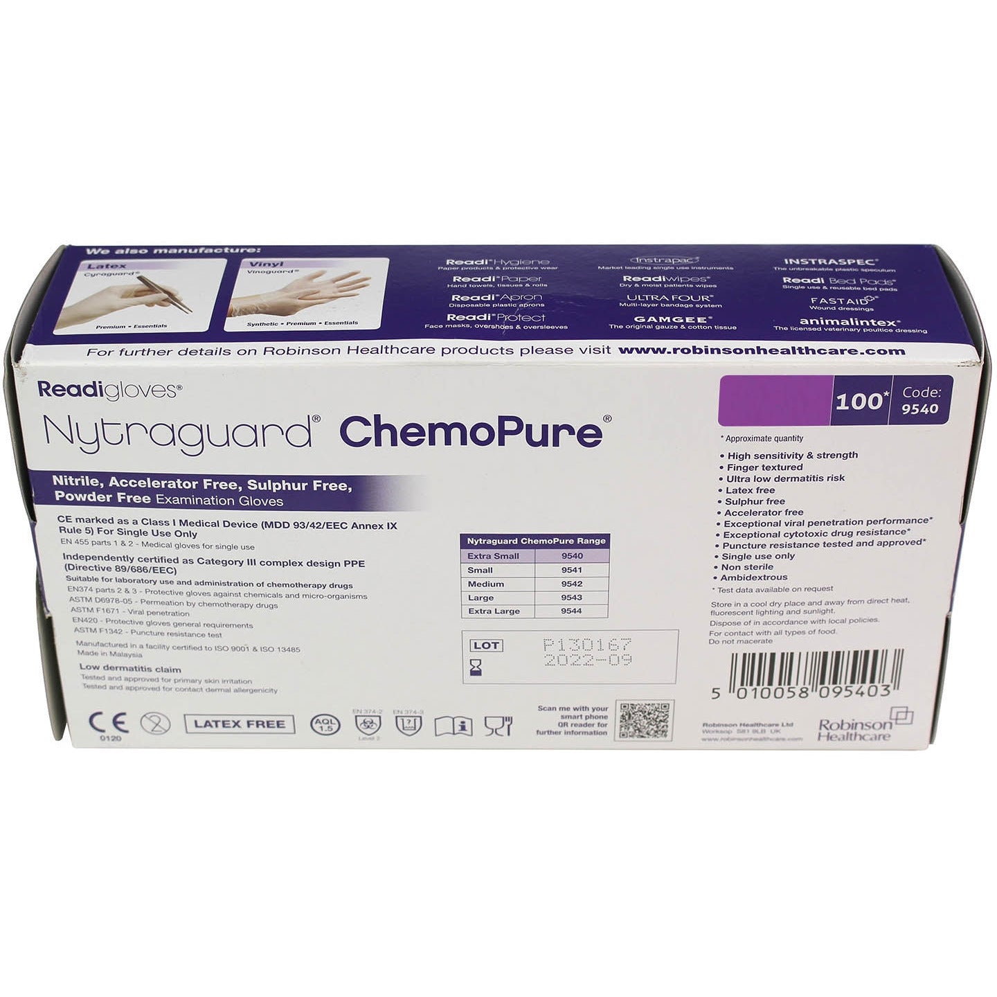 Nytraguard ChemoPure Nitrile Gloves X Small x100 [CAT III PPE Certified] - Robinsons