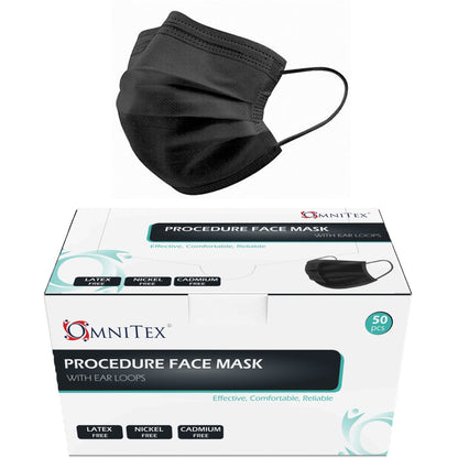 Face Masks - Type IIR with Ear Loops - Black - Box of 50 [UK MADE]