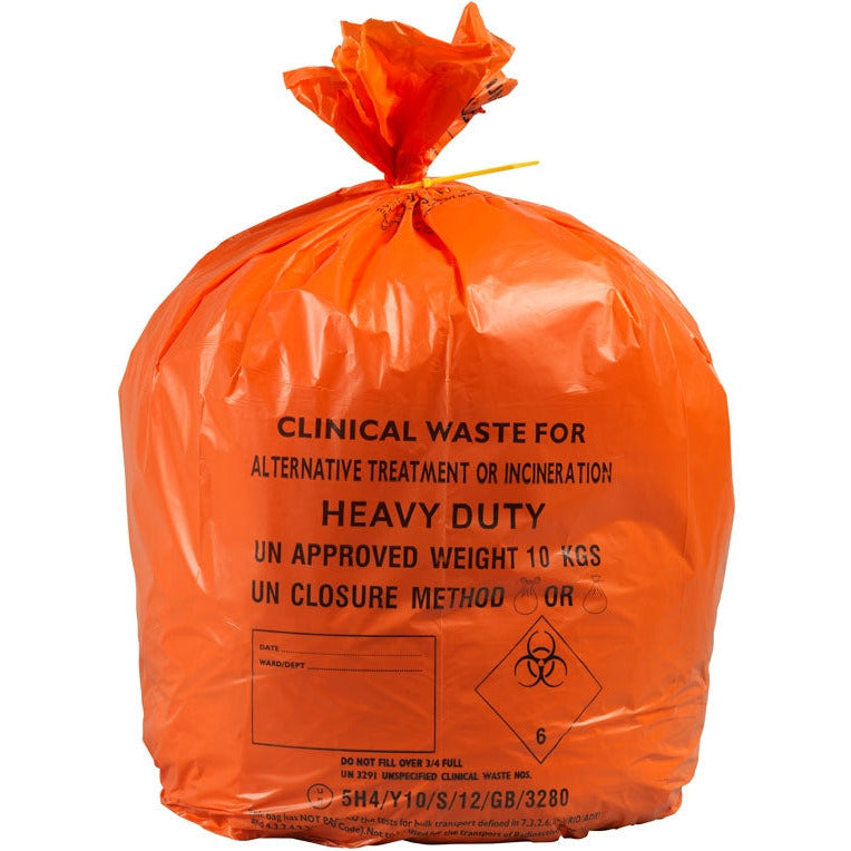 90L Large Orange Heavy Duty Clinical Waste Bags 10KG - 1 Roll of 25 - GV Health