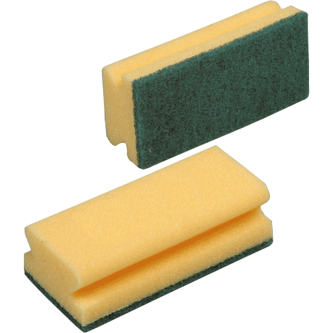 6 x 3" Foam Backed Scourer Grren/Yellow x 10 - Bunzl Catering Supplies