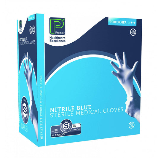 Blue Sterile Nitrile Gloves Pack of 50 - Small - 3S Healthcare