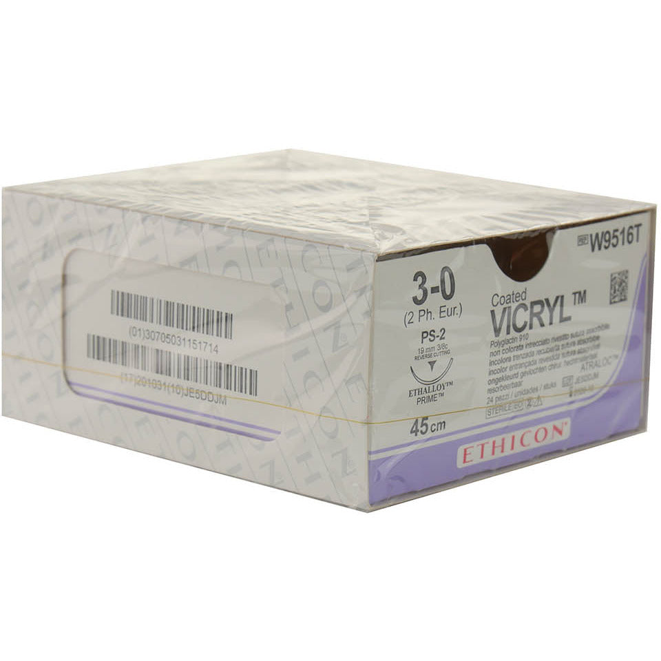 Coated VICRYL* Polyglactin Suture - undyed - 3-0 USP - 45cm PS-2 x 24