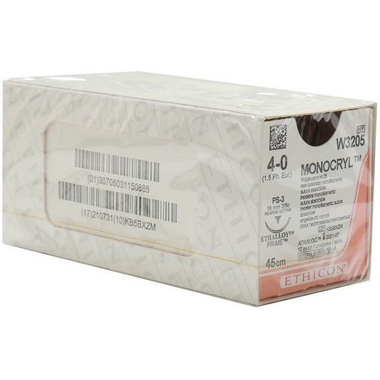 MONOCRYL Suture - 16mm 45cm 4-0 1.5 (x12) - Undyed